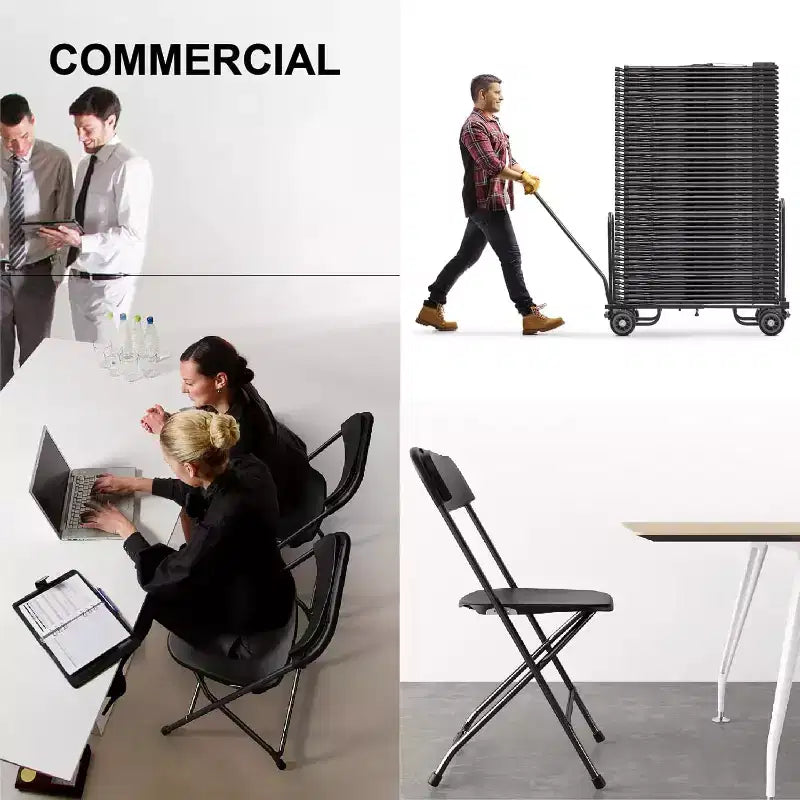 Chaise pliante en plastique, siège empilable portable avec cadre en acier, capacité de 159 kg pour bureau intérieur/extérieur, mariage, fête, cuisine, salle à manger