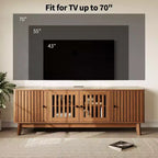 Meuble TV Meuble de Divertissement avec Prises de Courant, Meubles de Rangement à 4 Portes, Table Console Média 62,9" pour Téléviseurs de 43 à 70 Pouces, Étagères Réglables