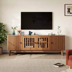 Meuble TV Meuble de Divertissement avec Prises de Courant, Meubles de Rangement à 4 Portes, Table Console Média 62,9" pour Téléviseurs de 43 à 70 Pouces, Étagères Réglables