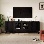 Meuble TV Meuble de Divertissement avec Prises de Courant, Meubles de Rangement à 4 Portes, Table Console Média 62,9" pour Téléviseurs de 43 à 70 Pouces, Étagères Réglables