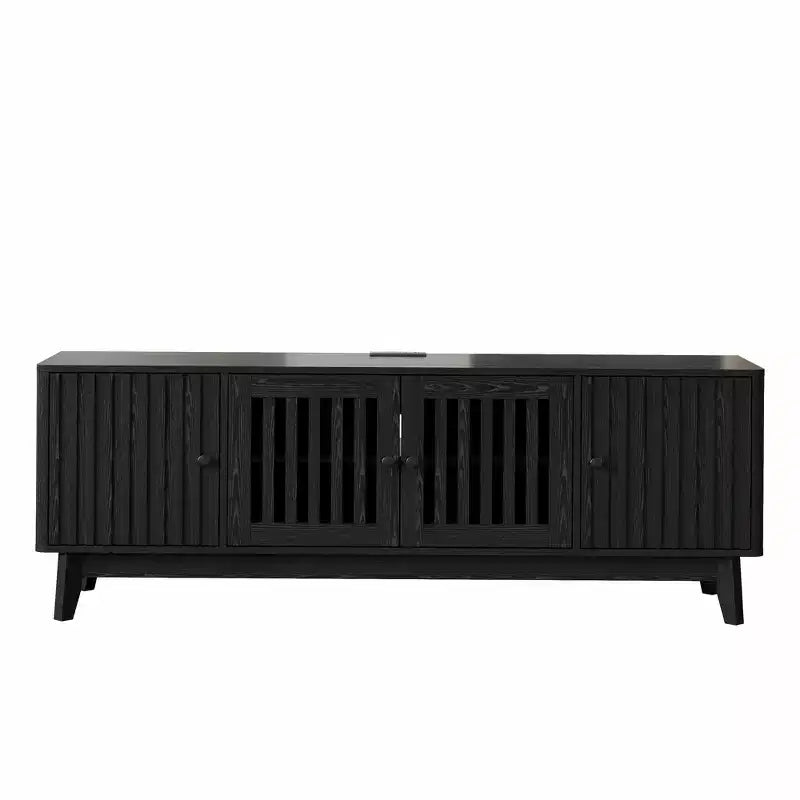 TV Stand Entertainment Center with Power Outlets, 4 Doors Storage Cabinets, 62.9Media Console Table for 43-70 Televisions, Adjustable Shelves