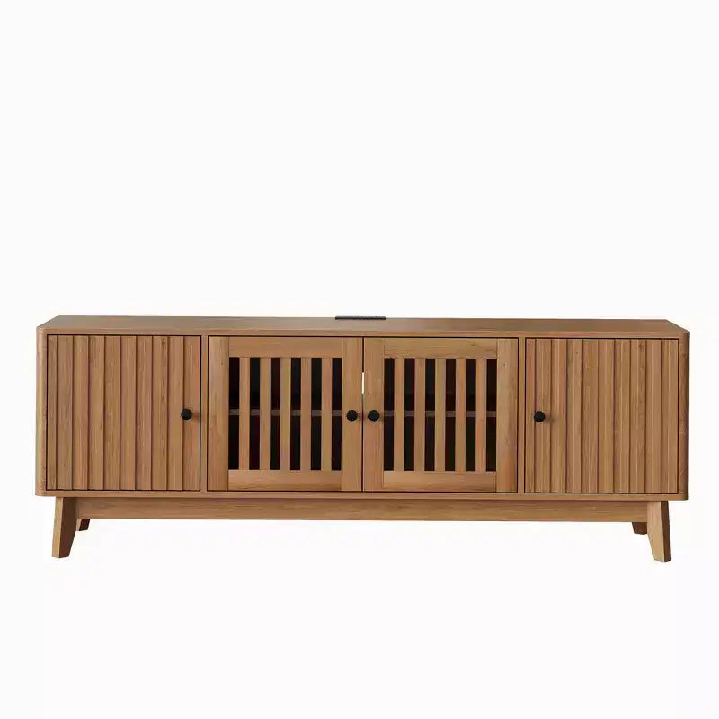 Meuble TV Meuble de Divertissement avec Prises de Courant, Meubles de Rangement à 4 Portes, Table Console Média 62,9" pour Téléviseurs de 43 à 70 Pouces, Étagères Réglables