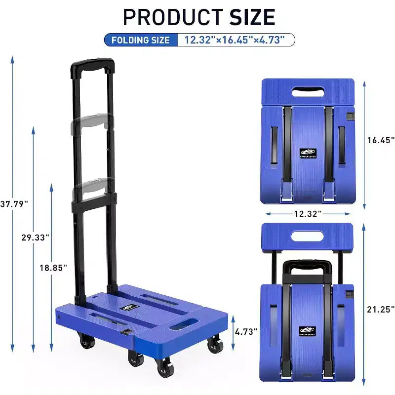 Chariot à main pliable ALUCSET, diable de bagages robuste de 227 kg, chariot utilitaire pliable et portable avec 2 cordons élastiques pour les voyages, les déménagements, le bureau et la maison