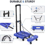 Chariot à main pliable ALUCSET, diable de bagages robuste de 227 kg, chariot utilitaire pliable et portable avec 2 cordons élastiques pour les voyages, les déménagements, le bureau et la maison