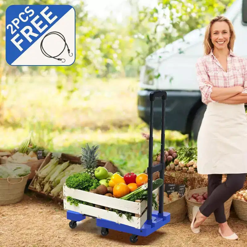 Chariot à main pliable ALUCSET, diable de bagages robuste de 227 kg, chariot utilitaire pliable et portable avec 2 cordons élastiques pour les voyages, les déménagements, le bureau et la maison