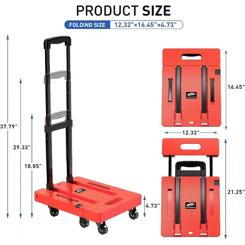 Chariot à main pliable ALUCSET, diable de bagages robuste de 227 kg, chariot utilitaire pliable et portable avec 2 cordons élastiques pour les voyages, les déménagements, le bureau et la maison