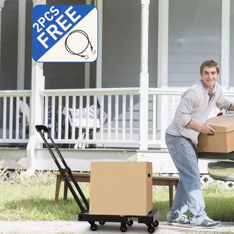 Chariot à main pliable ALUCSET, diable de bagages robuste de 227 kg, chariot utilitaire pliable et portable avec 2 cordons élastiques pour les voyages, les déménagements, le bureau et la maison