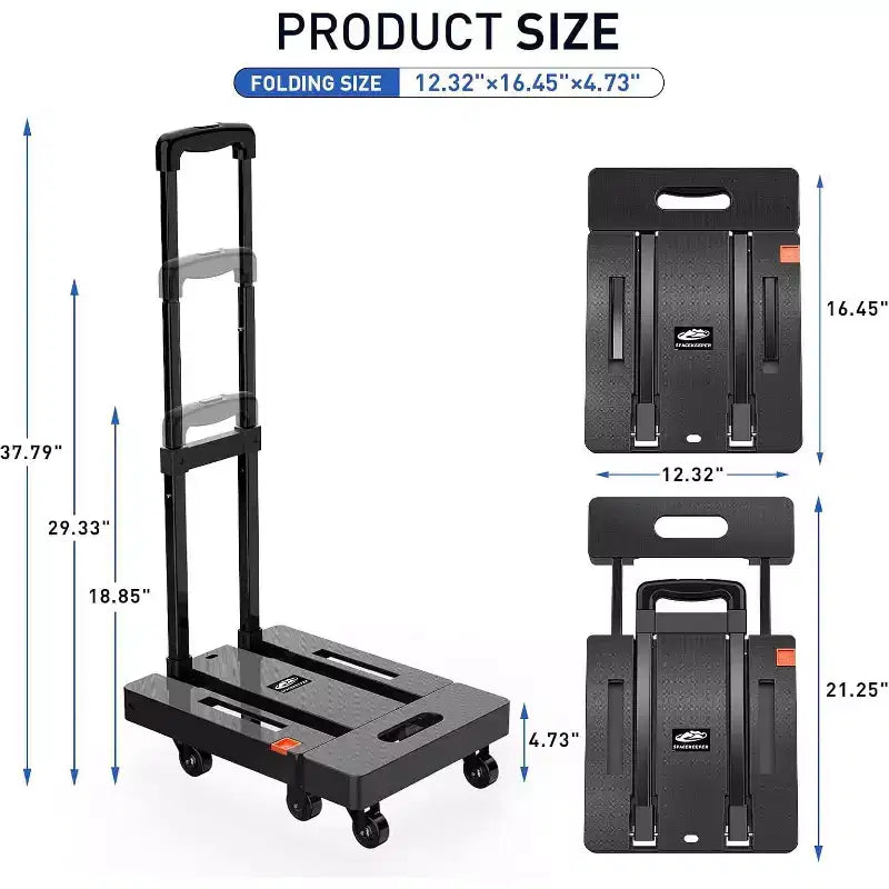 Chariot à main pliable ALUCSET, diable de bagages robuste de 227 kg, chariot utilitaire pliable et portable avec 2 cordons élastiques pour les voyages, les déménagements, le bureau et la maison
