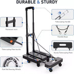 Chariot à main pliable ALUCSET, diable de bagages robuste de 227 kg, chariot utilitaire pliable et portable avec 2 cordons élastiques pour les voyages, les déménagements, le bureau et la maison