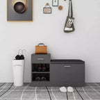 vidaXL Banc à chaussures gris, bois d'ingénierie, MDF, similicuir, mousse Taille moyenne