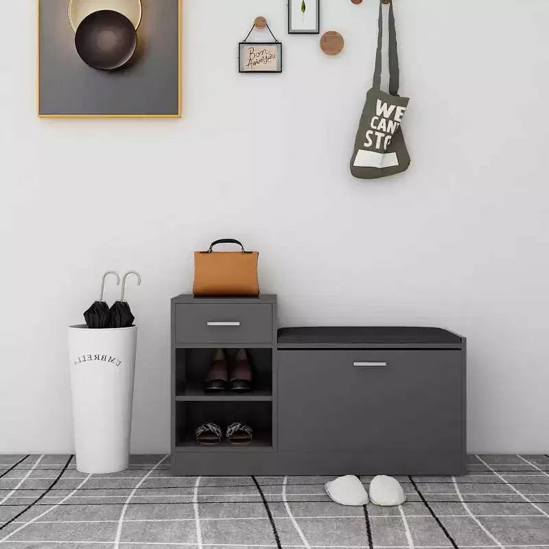 vidaXL Banc à chaussures gris, bois d'ingénierie, MDF, similicuir, mousse Taille moyenne