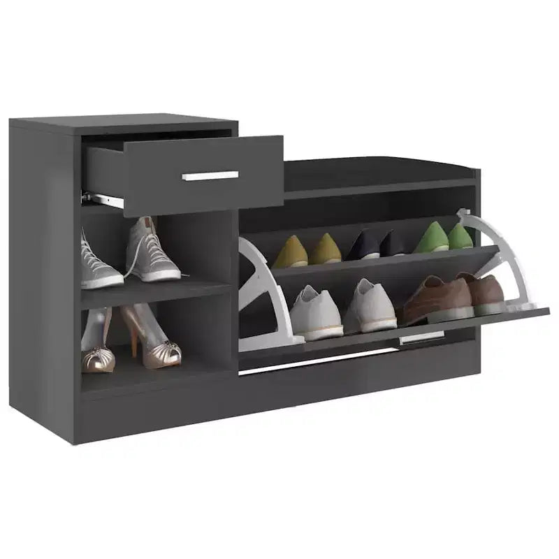 vidaXL Banc à chaussures gris, bois d'ingénierie, MDF, similicuir, mousse Taille moyenne
