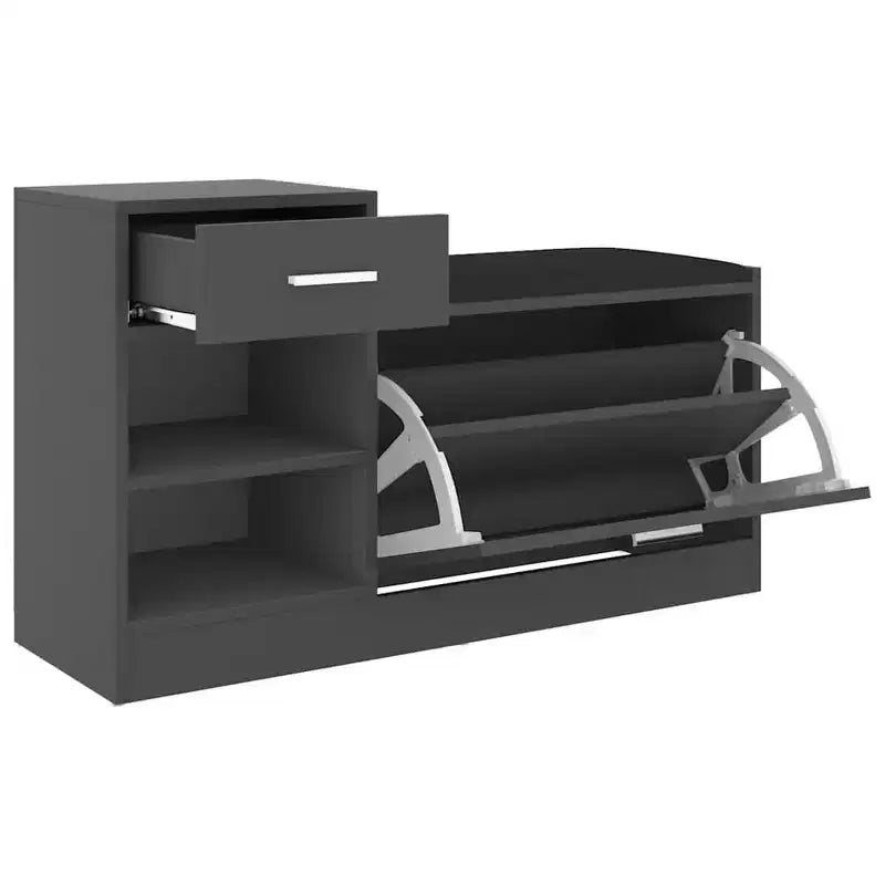 vidaXL Banc à chaussures gris, bois d'ingénierie, MDF, similicuir, mousse Taille moyenne