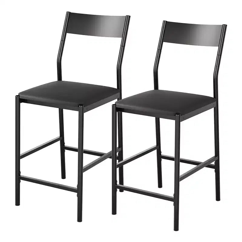 Counter Height Bar Stools Set of 2, PU Leather Upholstered Kitchen Island Stools with Footrest & Metal Legs, 300 LBS Capacity Bar Chairs for Bar