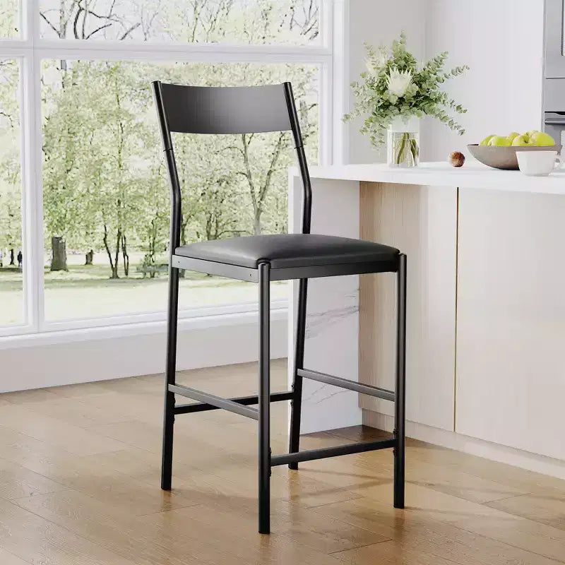 Lot de 2 tabourets de bar hauteur comptoir, tabourets d'îlot de cuisine rembourrés en cuir PU avec repose-pieds et pieds en métal, chaises de bar capacité 136 kg