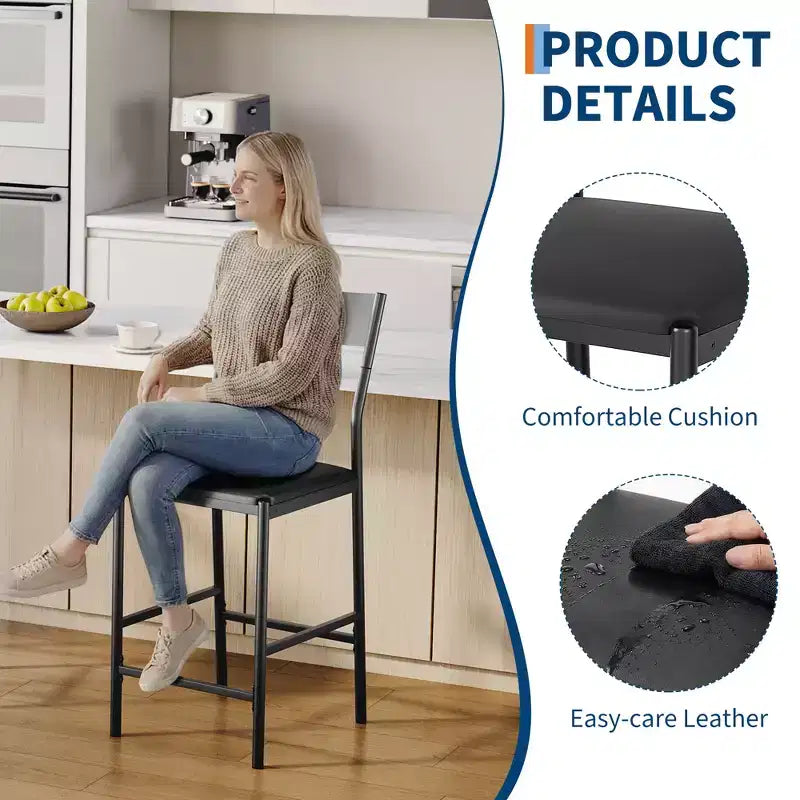Lot de 2 tabourets de bar hauteur comptoir, tabourets d'îlot de cuisine rembourrés en cuir PU avec repose-pieds et pieds en métal, chaises de bar capacité 136 kg