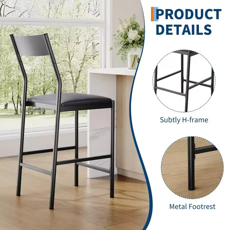 Lot de 2 tabourets de bar hauteur comptoir, tabourets d'îlot de cuisine rembourrés en cuir PU avec repose-pieds et pieds en métal, chaises de bar capacité 136 kg