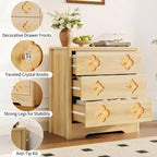 Commode haute Boho en rotin, 5 tiroirs, en bois, pour chambre à coucher, placard, chambre d'enfant, salon, finition naturelle