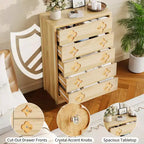 Commode haute Boho en rotin, 5 tiroirs, en bois, pour chambre à coucher, placard, chambre d'enfant, salon, finition naturelle