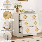 Commode haute Boho en rotin, 5 tiroirs, en bois, pour chambre à coucher, placard, chambre d'enfant, salon, finition naturelle