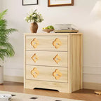 Commode haute Boho en rotin, 5 tiroirs, en bois, pour chambre à coucher, placard, chambre d'enfant, salon, finition naturelle