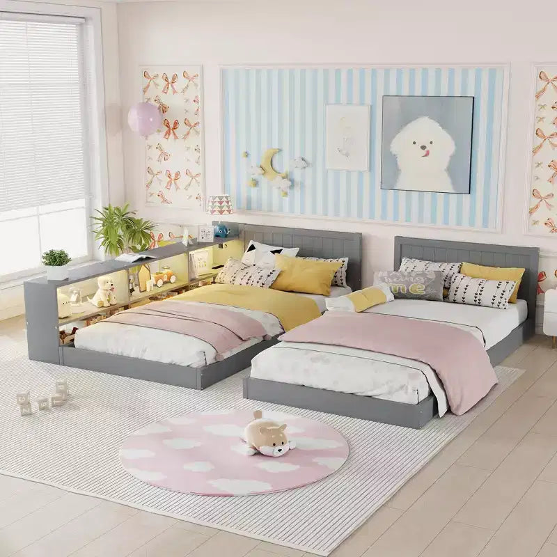 ModernLuxe Lit Double Superposé avec Rangement, Lumières LED et Station de Recharge, Convertible en 2 Lits Jumeaux pour Enfants