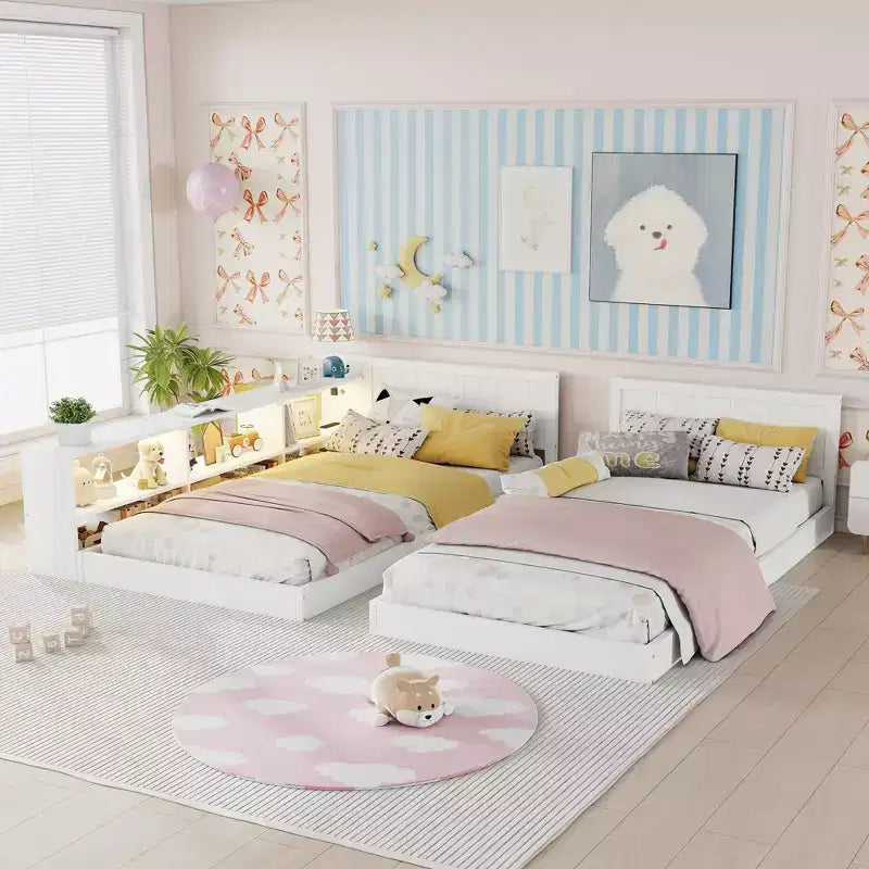 ModernLuxe Lit Double Superposé avec Rangement, Lumières LED et Station de Recharge, Convertible en 2 Lits Jumeaux pour Enfants