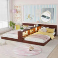 ModernLuxe Double Twin Size Bed Frame with Storage, LED Lights & Charging Station, Convertible 2 Twin Kids Beds