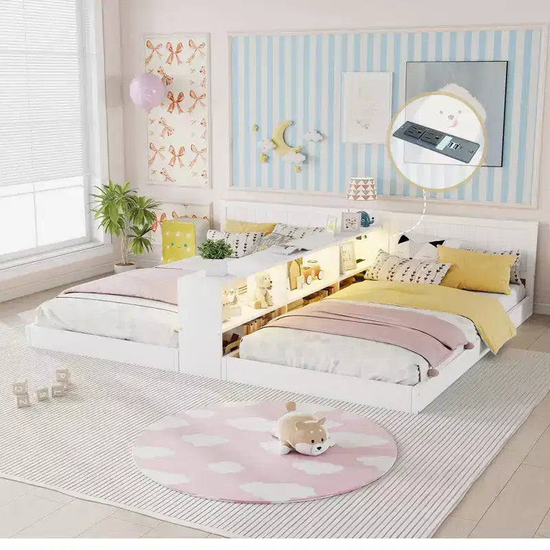 ModernLuxe Lit Double Superposé avec Rangement, Lumières LED et Station de Recharge, Convertible en 2 Lits Jumeaux pour Enfants