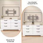 Meuble TV avec support et 6 tiroirs, Centre de divertissement réglable pour téléviseurs jusqu'à 75 pouces, Table console média en bois pour salon et chambre, Noir