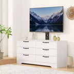 Meuble TV avec support et 6 tiroirs, Centre de divertissement réglable pour téléviseurs jusqu'à 75 pouces, Table console média en bois pour salon et chambre, Noir