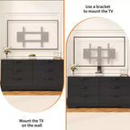 Meuble TV avec support et 6 tiroirs, Centre de divertissement réglable pour téléviseurs jusqu'à 75 pouces, Table console média en bois pour salon et chambre, Noir