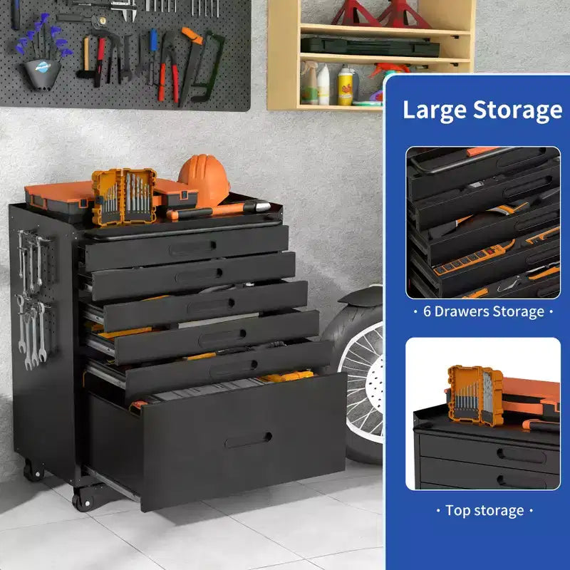 34.3 Servante d'atelier à 6 tiroirs, Organiseur de rangement mobile pour petites pièces et outils