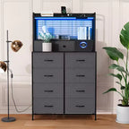 Commode en tissu à 11 tiroirs avec station de charge intégrée, tour de rangement industrielle pour chambre à coucher et salon