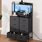 Commode en tissu à 11 tiroirs avec station de charge intégrée, tour de rangement industrielle pour chambre à coucher et salon