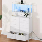 Commode en tissu à 11 tiroirs avec station de charge intégrée, tour de rangement industrielle pour chambre à coucher et salon