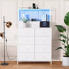 Commode en tissu à 11 tiroirs avec station de charge intégrée, tour de rangement industrielle pour chambre à coucher et salon