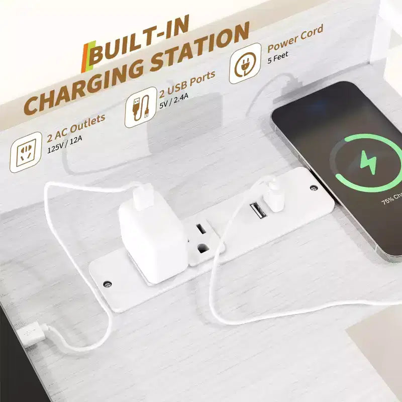Commode en tissu à 11 tiroirs avec station de charge intégrée, tour de rangement industrielle pour chambre à coucher et salon