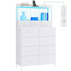 Commode en tissu à 11 tiroirs avec station de charge intégrée, tour de rangement industrielle pour chambre à coucher et salon