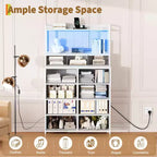 Commode en tissu à 11 tiroirs avec station de charge intégrée, tour de rangement industrielle pour chambre à coucher et salon