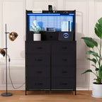 Commode en tissu à 11 tiroirs avec station de charge intégrée, tour de rangement industrielle pour chambre à coucher et salon