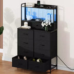 Commode en tissu à 11 tiroirs avec station de charge intégrée, tour de rangement industrielle pour chambre à coucher et salon