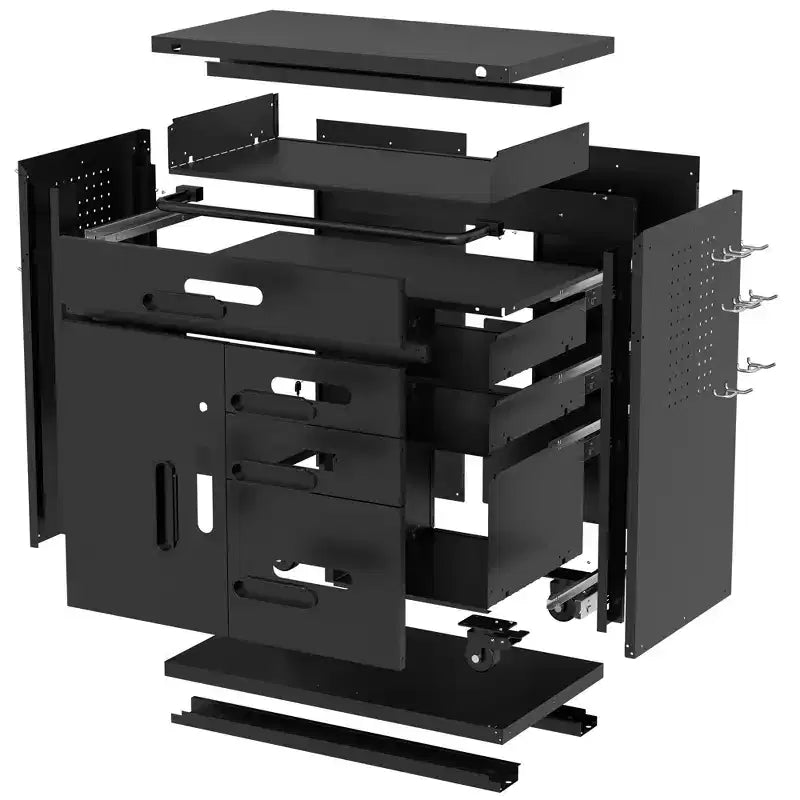 Armoire de rangement à outils verrouillable mobile de 34,3 po, organisateur de garage avec 4 tiroirs, coffre en acier roulant