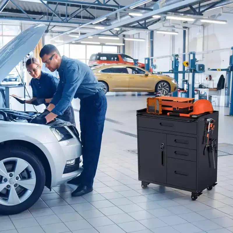 Armoire de rangement à outils verrouillable mobile de 34,3 po, organisateur de garage avec 4 tiroirs, coffre en acier roulant