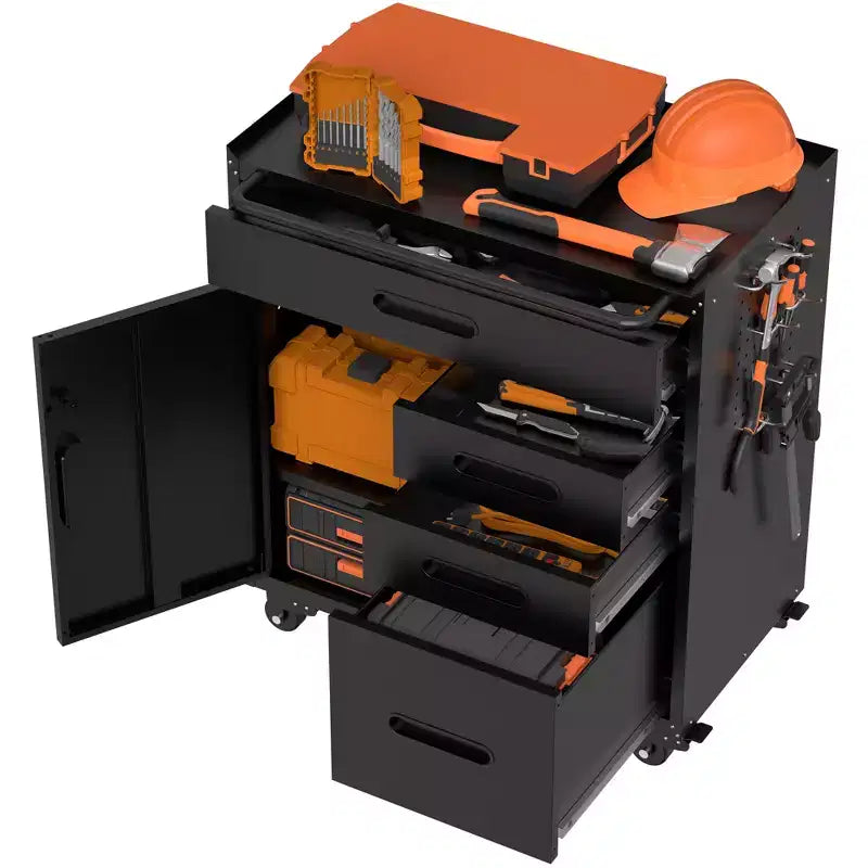 Armoire de rangement à outils verrouillable mobile de 34,3 po, organisateur de garage avec 4 tiroirs, coffre en acier roulant