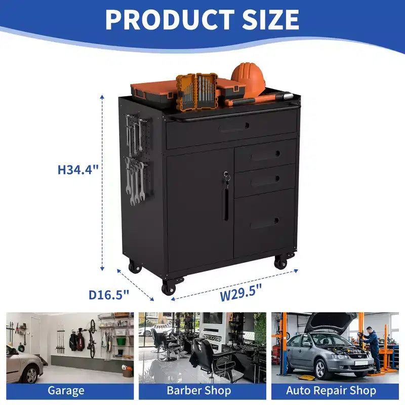 Armoire de rangement à outils verrouillable mobile de 34,3 po, organisateur de garage avec 4 tiroirs, coffre en acier roulant
