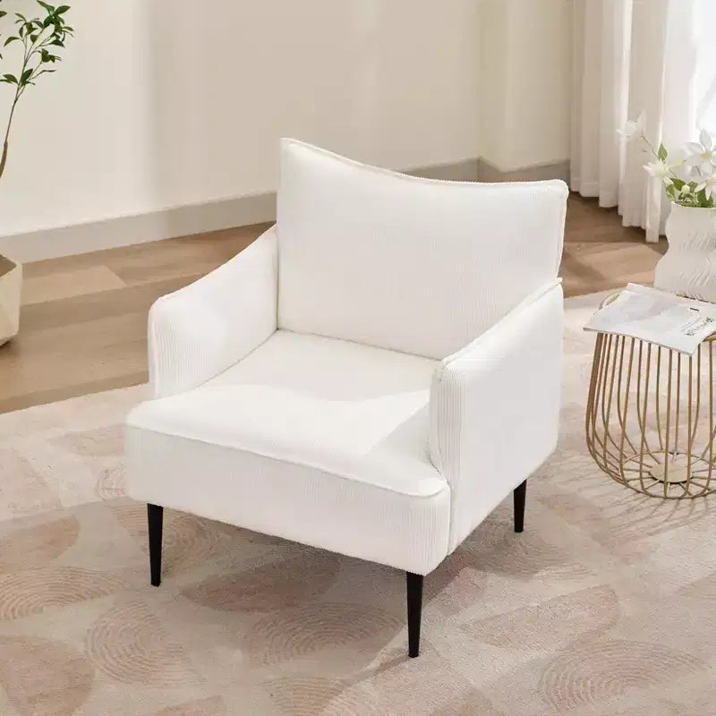 Fauteuil d'appoint moderne en velours côtelé, accoudoirs rembourrés, fauteuil compact tapissé avec pieds en métal, capacité de 136 kg pour salon ou chambre à coucher