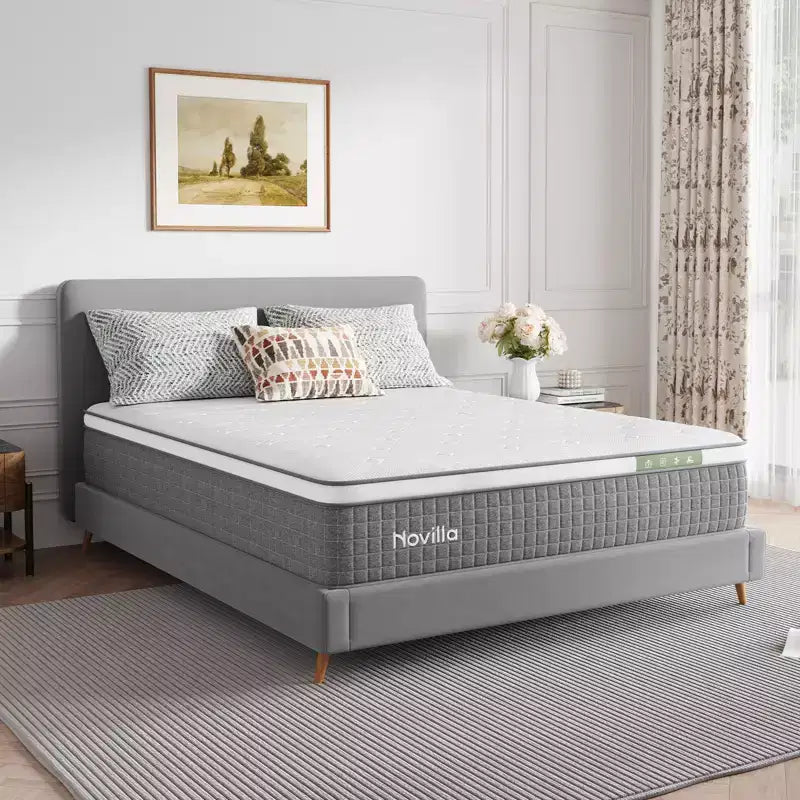 Matelas hybride en mousse à mémoire de forme et gel rafraîchissant Novilla 10/12/14 pouces, en boîte, fermeté moyenne pour soulager la pression
