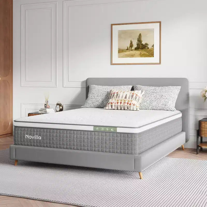 Matelas hybride en mousse à mémoire de forme et gel rafraîchissant Novilla 10/12/14 pouces, en boîte, fermeté moyenne pour soulager la pression