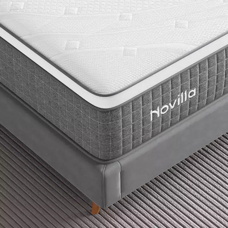 Matelas hybride en mousse à mémoire de forme et gel rafraîchissant Novilla 10/12/14 pouces, en boîte, fermeté moyenne pour soulager la pression